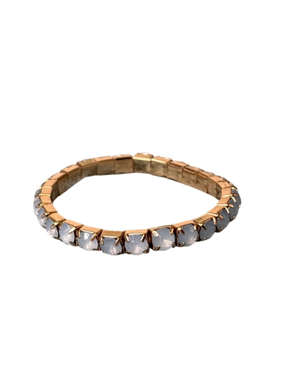 Light Blue Rhinestone Goldtone Stretchy Bracelet 6.25 inches Unstretched